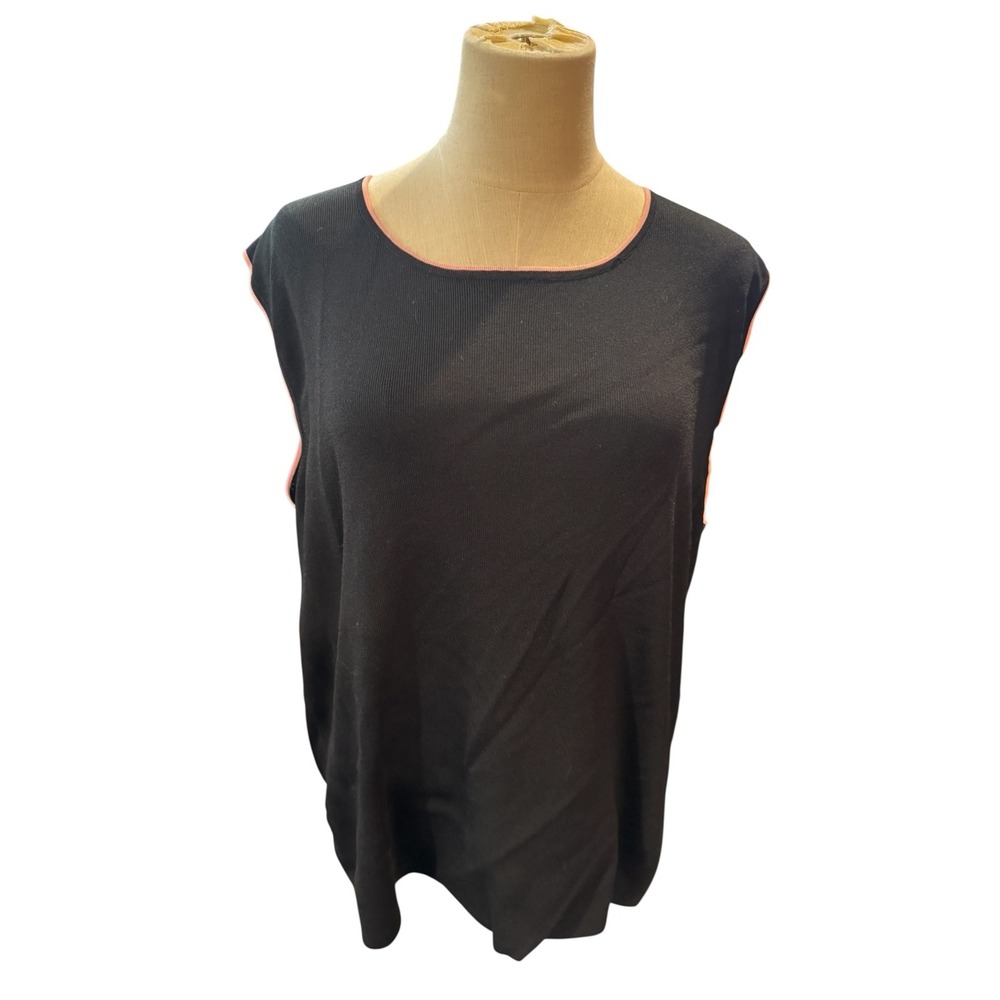 Hannah Jones New York‎ Black Pink Trim Sleeveless Knit Top Shell 2X Rayon Blend